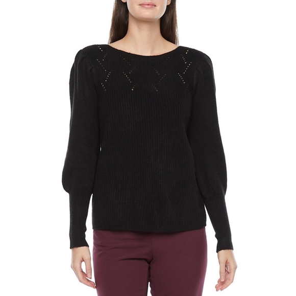Liz Claiborne XL Black Women's Boat Neck Long Sleeve Pullover Sweater NWT - Picture 1 of 3